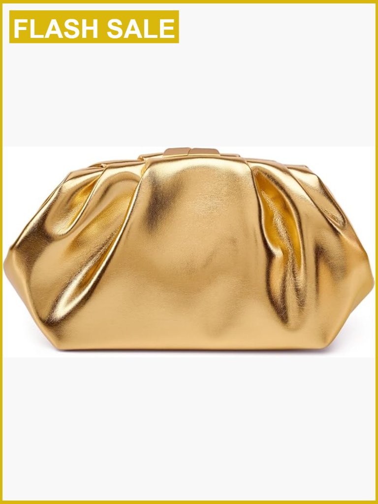 Elegant Pleated Vegan Leather Clutch Purse Detachable Chain Evening Bag